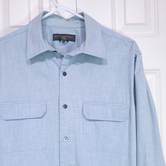 Banana Republic Classic Button Dress Shirt Light Blue Cotton Wool Men Large - Picture 2 of 8